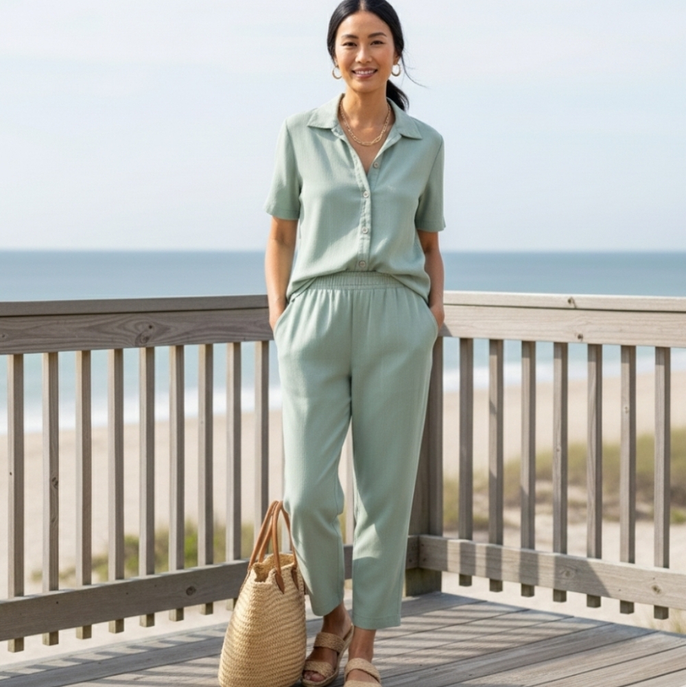 Vintage Division of Graff Sage Green Matching Set Coastal Grandma Size M